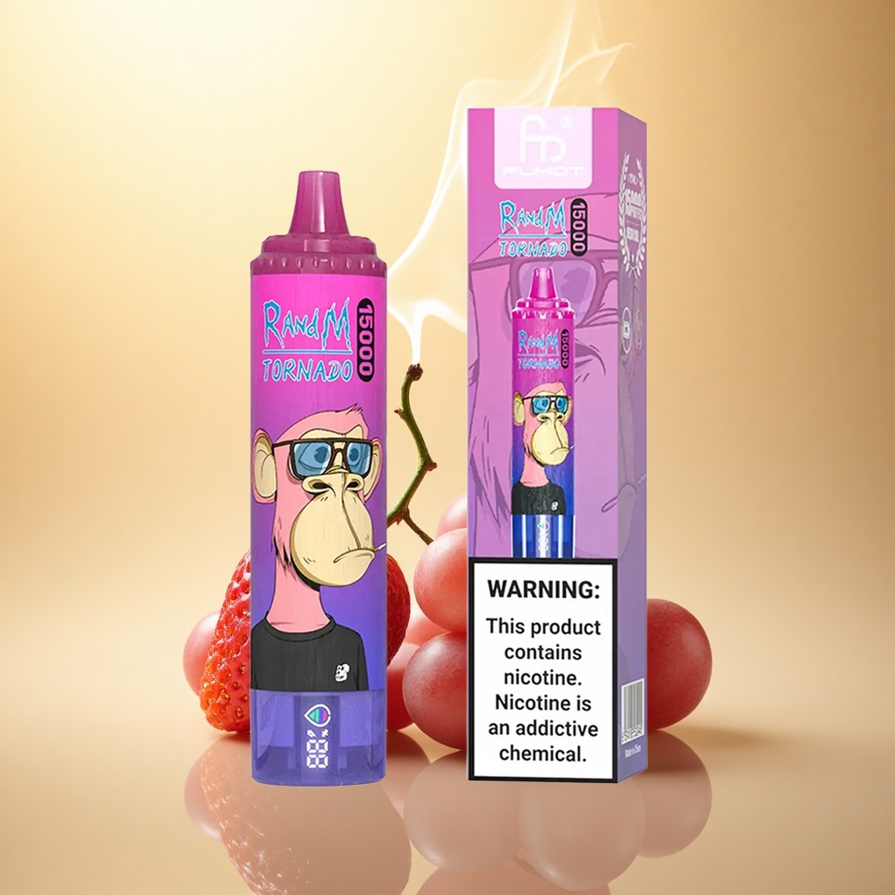 RandM Fumot Tornado 15000 Puffs Φράουλα Σταφύλι Μηχανή 0.9Ω