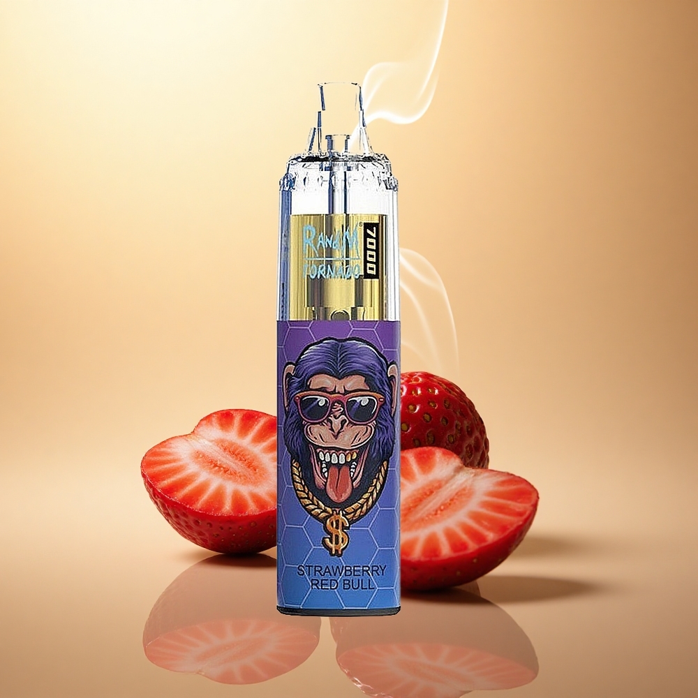RandM Fumot Tornado 7000 Puffs Φραουλιά Ερυθρό Ταύρο 850 ΜΑΧ Δικτυωτό Σπείρωμα