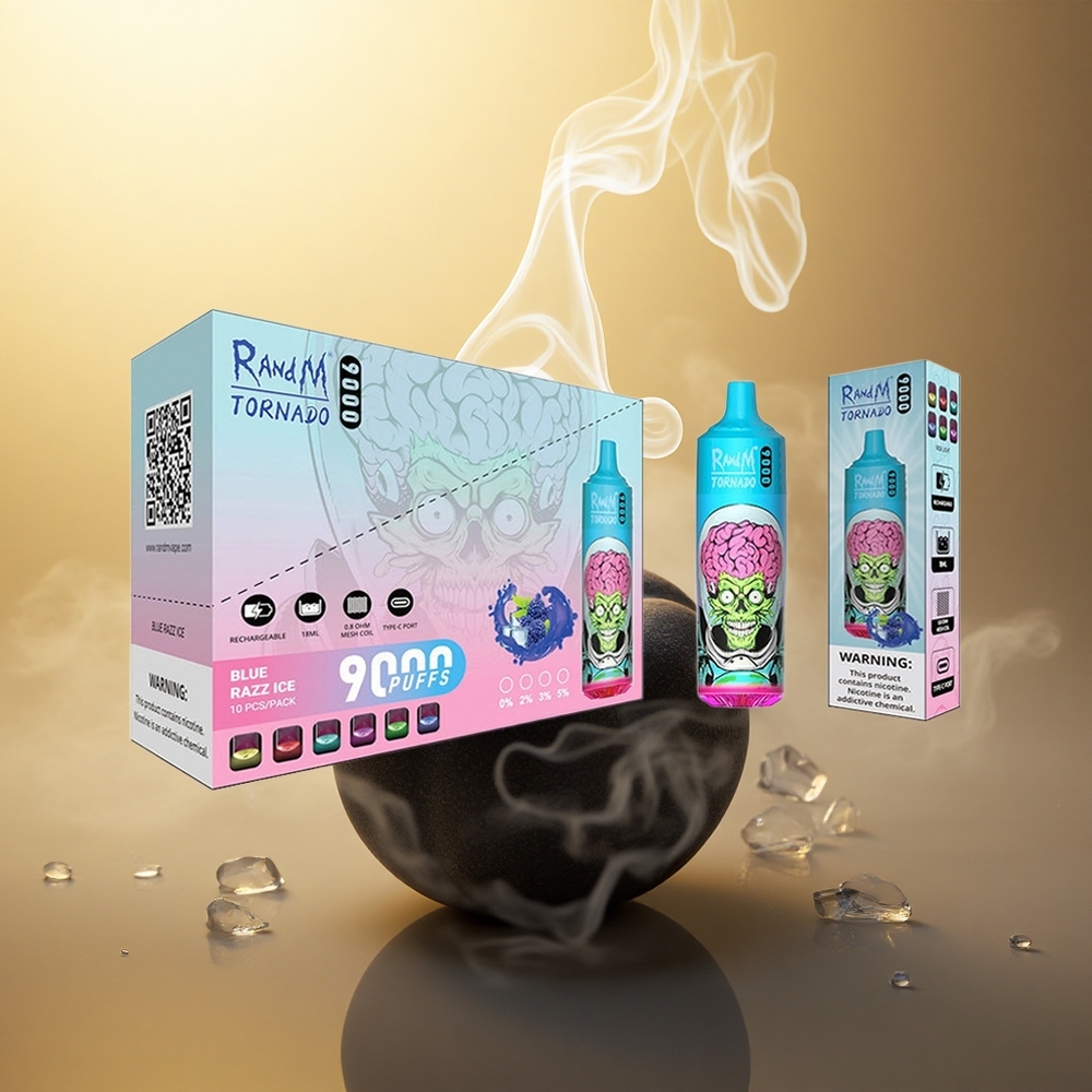 RandM Fumot Tornado 9000 Puffs Μέλας Δράκων Πάγος με Πλέγμα Πηνίο και 18 mL Υγρό