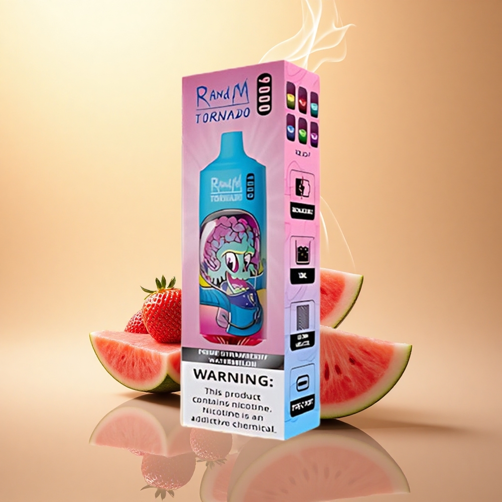 RandM Fumot Tornado 9000 Puffs Καρπούζι Φράουλα Πρωτεύον με Πλέγμα Πηνίο και 18 mL Υγρό