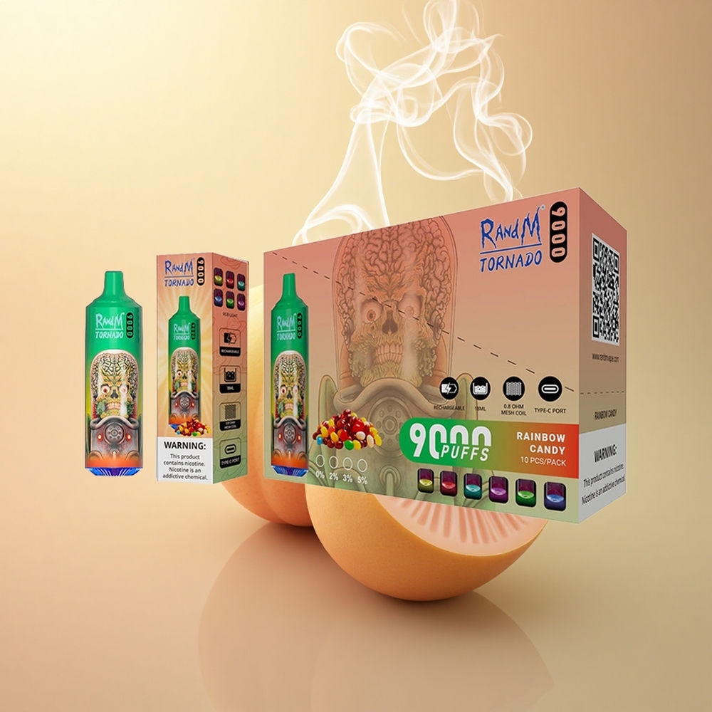 RandM Fumot Tornado 9000 Puffs Ίριδα Ζαχαρωτό με 18 mL και Πλέγμα Πηνίου