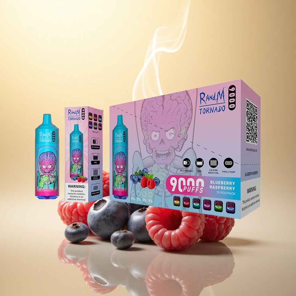 RandM Fumot Tornado 9000 Puffs Μπλε Βατόμουρο Φράουλα με Πλέγμα Coil και 18 mL