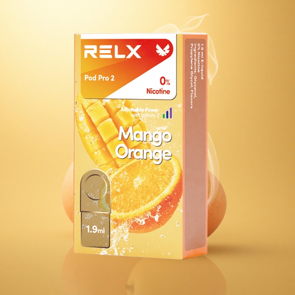 Relx Pod Pro 2 Vape Device Μανγκο Πορτοκαλι 0mg/ml με 1.9ml, 2-3 δισκία, 3 ρυθμίσεις τάσης