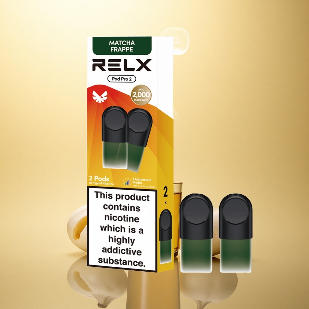 Relx Pod Pro 2 Vape Device Χαλαρό Τσάι Μάτσα Φραπέ 18mg/ml με Ρυθμίσεις Τάσης (5.5W, 6.5W, 8W) και Χωρητικότητα 1.9ml